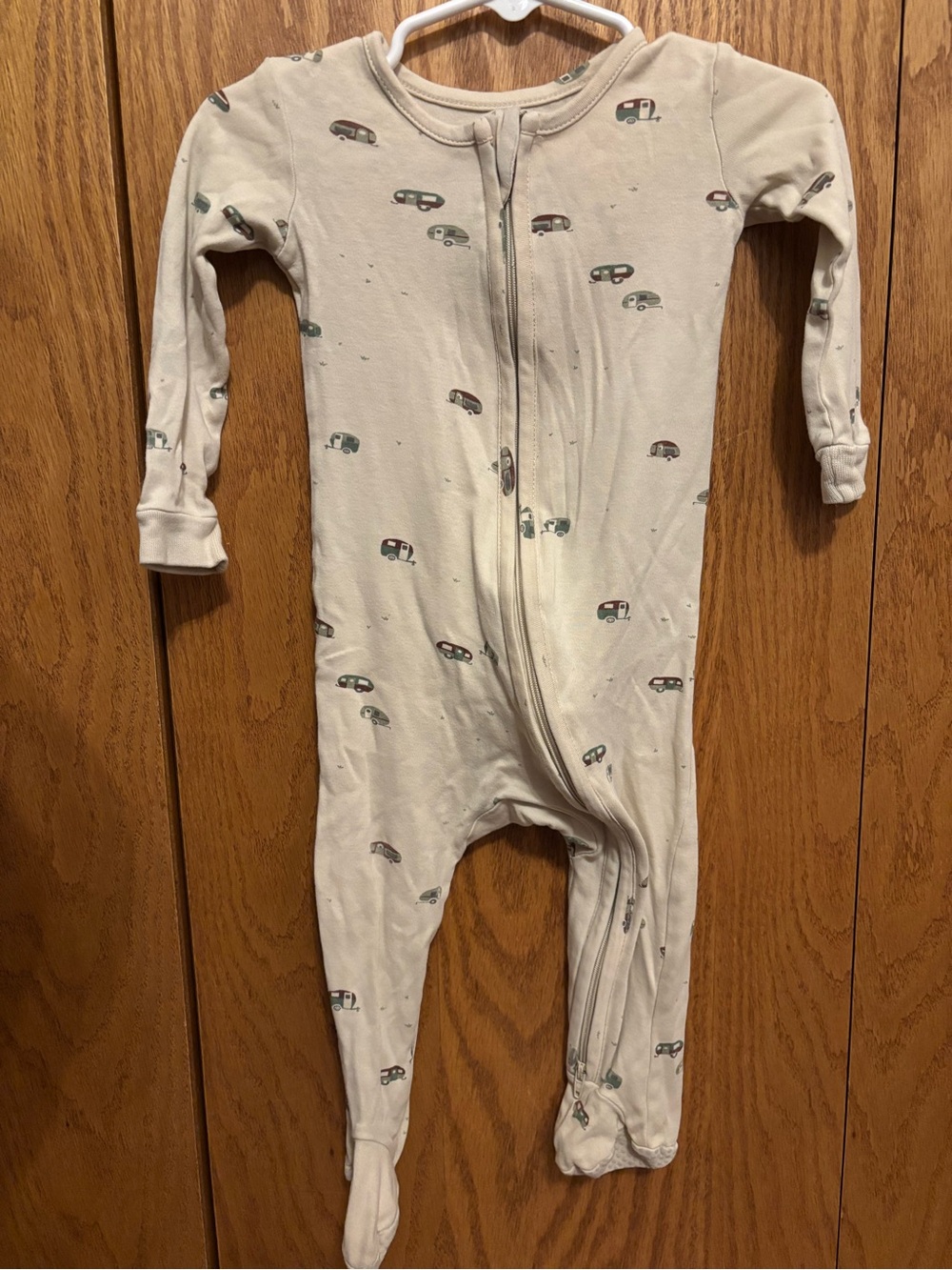 Colored Organica Cream Zipper Footed One-Piece Pajamas with Camper Print